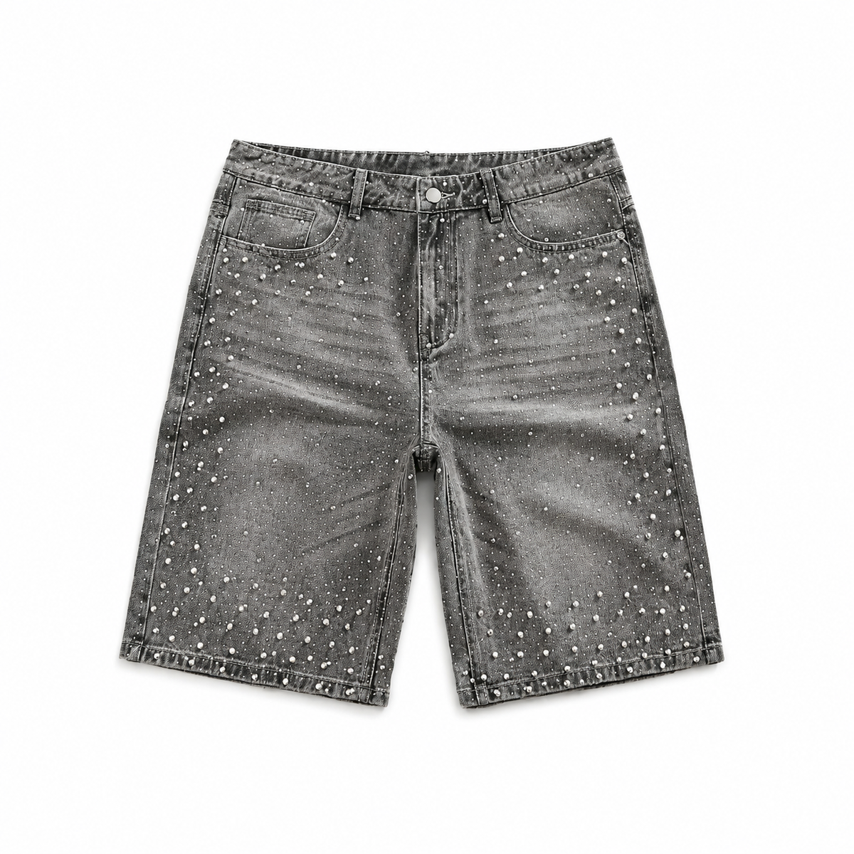 Washed Grey Rhinestone Shorts