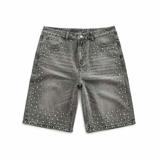 Washed Grey Rhinestone Shorts