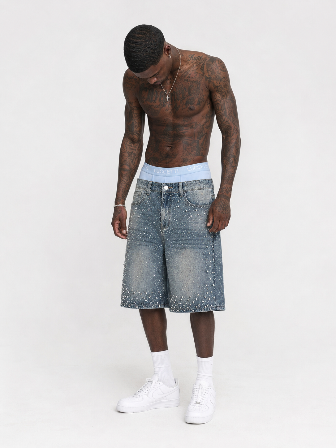Ice Blue Rhinestone Shorts