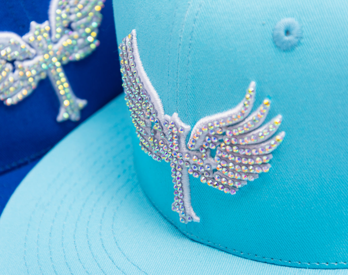 SnapBack Rhinostones BabyBlue
